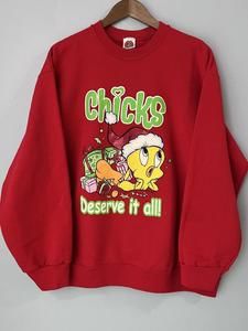 Looney Tunes Tweety Bird Sweatshirt Chicks Deserve It All Red Santa Womens Large